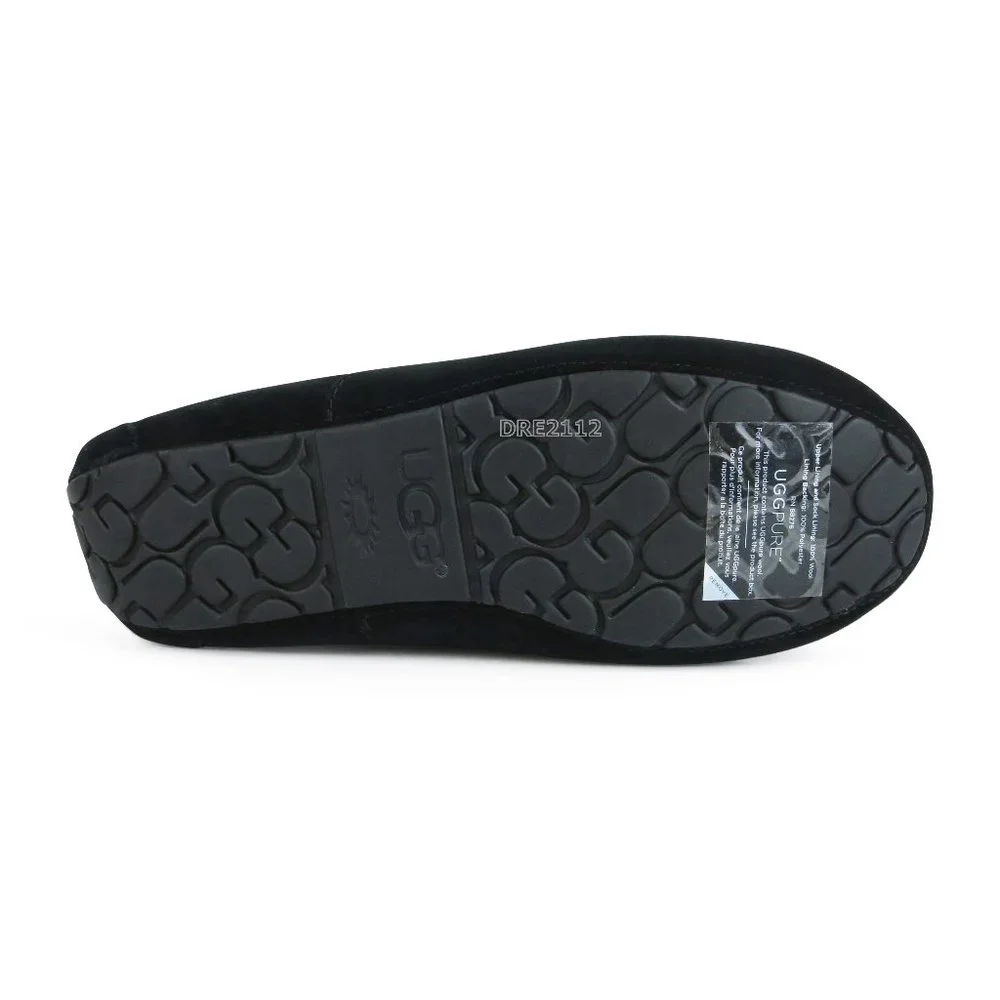 UGG Ascot Black Suede Fur Slippers Mens Size 9 NEW